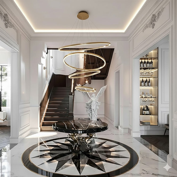 Four Ring Gold Aluminium Frame LED Ceiling Fixture with White Acrylic Diffusers by Bethel - view 6