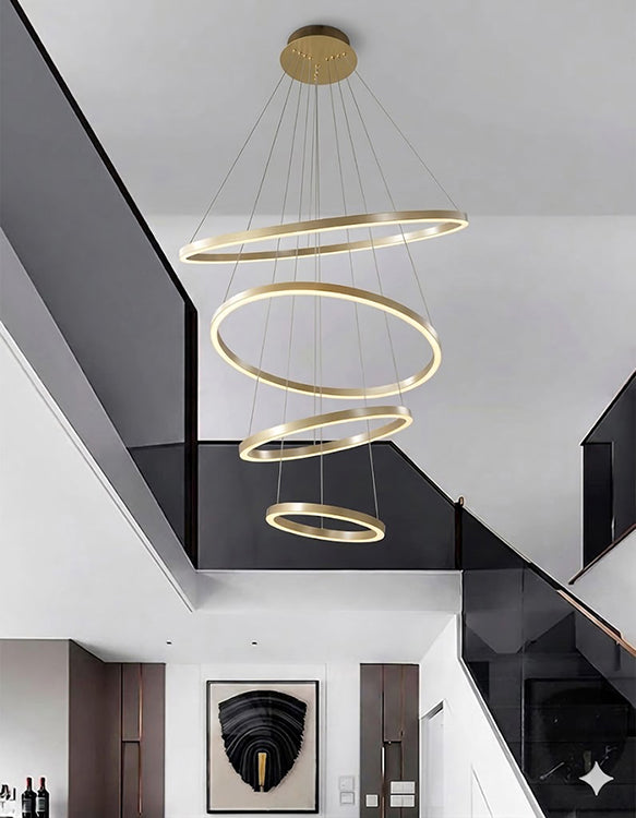 Four Ring Gold Aluminium Frame LED Ceiling Fixture with White Acrylic Diffusers by Bethel - view 7
