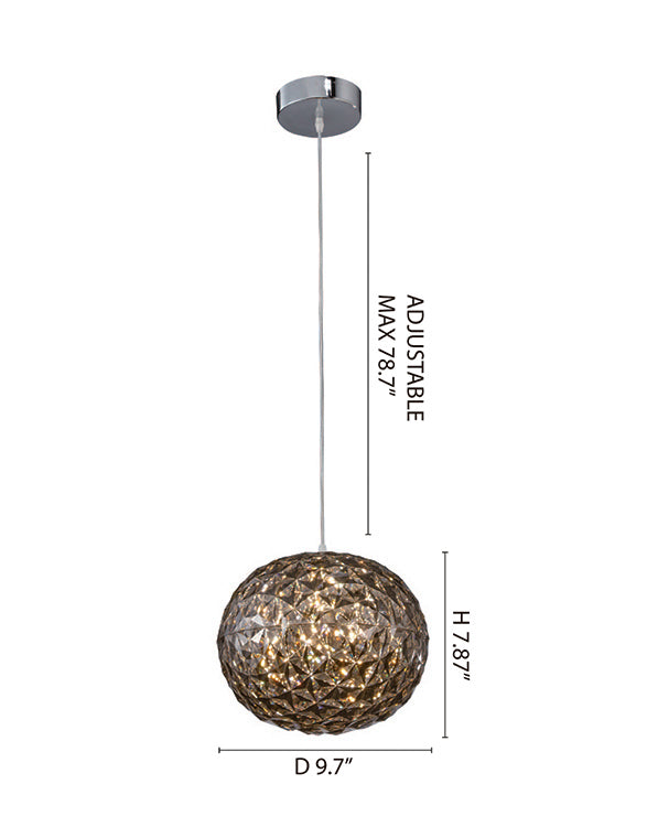 Smoke Color Orb Acrylic Single Pendant Light with Chrome Metal Hardware by Bethel - view 3
