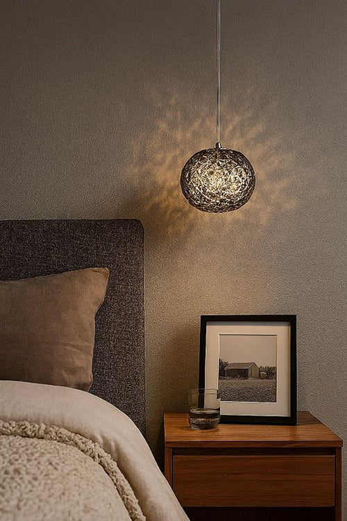 Smoke Color Orb Acrylic Single Pendant Light with Chrome Metal Hardware by Bethel - view 4