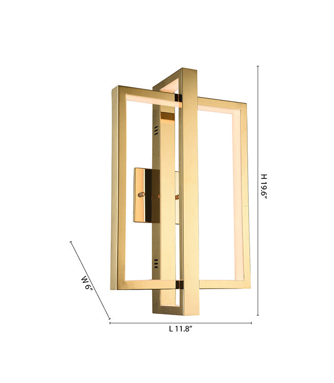 Gold Stainless Steel Box Wall Sconce Non-dimmable Size: L11.8&