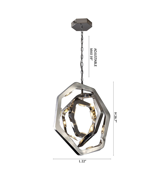 Chrome Triple Ring LED Chandelier with Clear Crystal Accents by Bethel - view 3