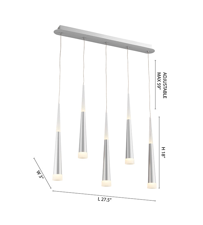 Kitchen Island Light with Sand Silver Hanging Pendants &amp; Frosted Acrylic Diffusers