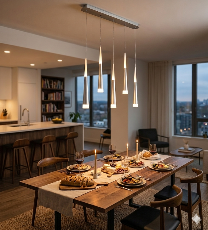 Kitchen Island Light with Sand Silver Hanging Pendants &amp; Frosted Acrylic Diffusers