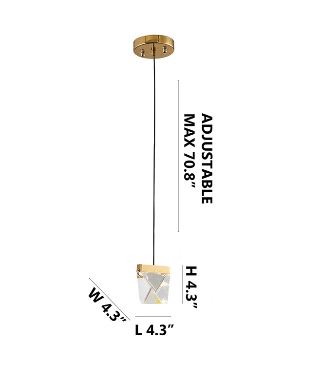 Clear Triangular Crystal LED Single Pendant Light with Brass Iron Frame by Bethel - view 5