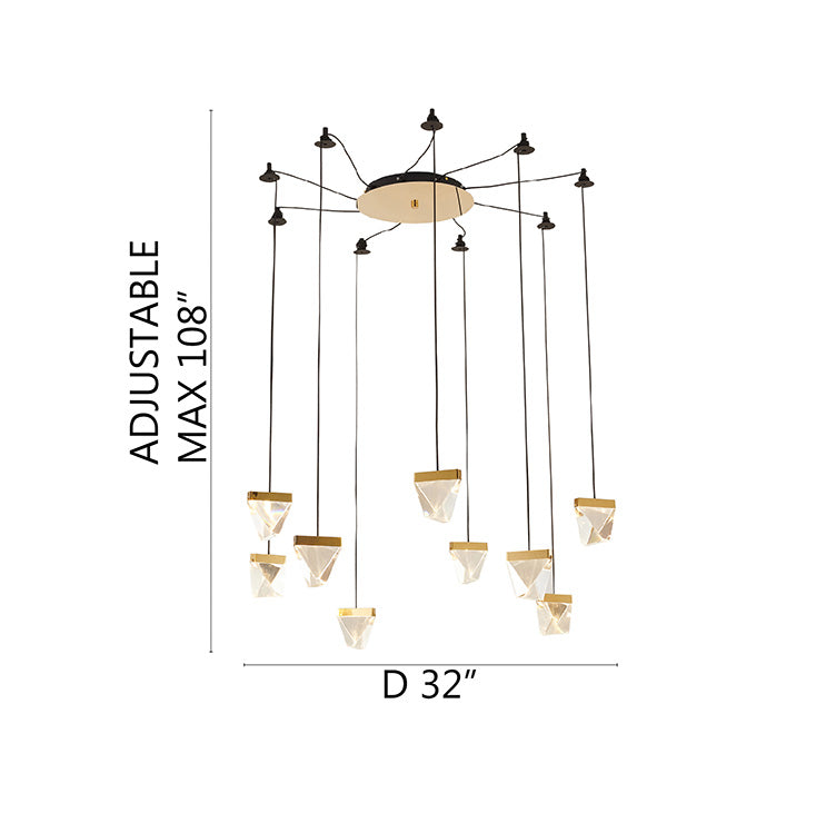 Gold Metal Framed Web Chandelier with Hanging Clear Crystal Pendants &amp; Black