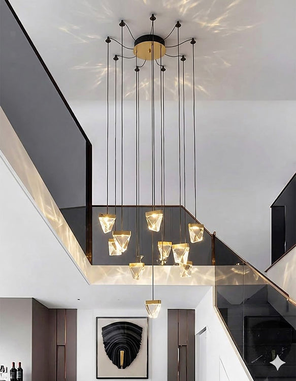 Gold Metal Framed Web Chandelier with Hanging Clear Crystal Pendants &amp; Black