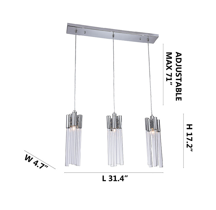 Frame Three Light Pendant Fixture with Clear Glass Tubing by Bethel - view 4