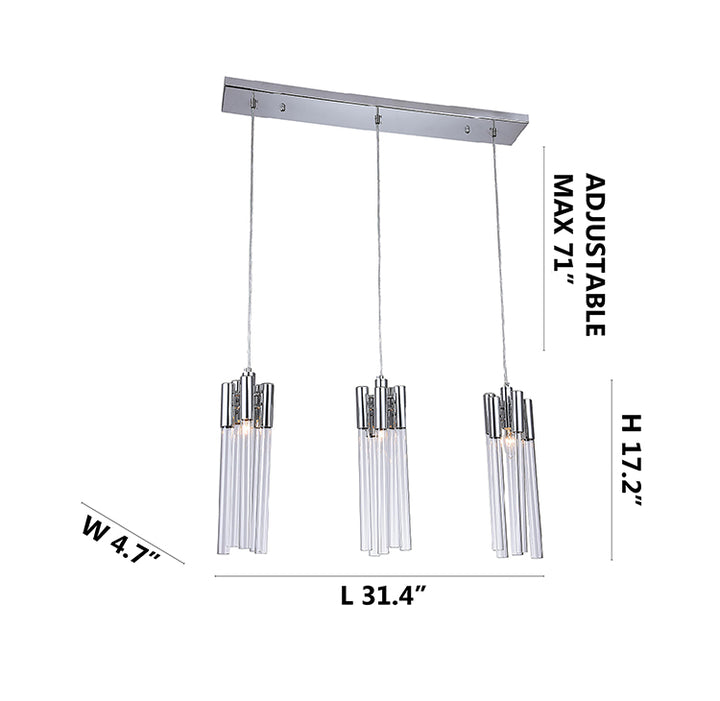 Frame Three Light Pendant Fixture with Clear Glass Tubing by Bethel - view 4
