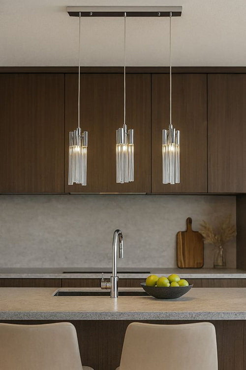 Frame Three Light Pendant Fixture with Clear Glass Tubing by Bethel - view 5