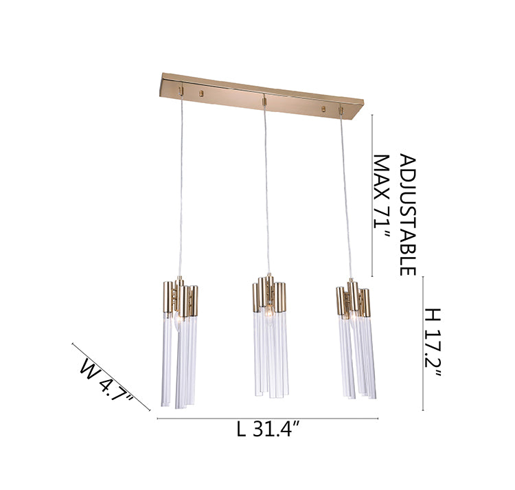 Frame Three Light Pendant Fixture with Clear Glass Tubing by Bethel - view 9