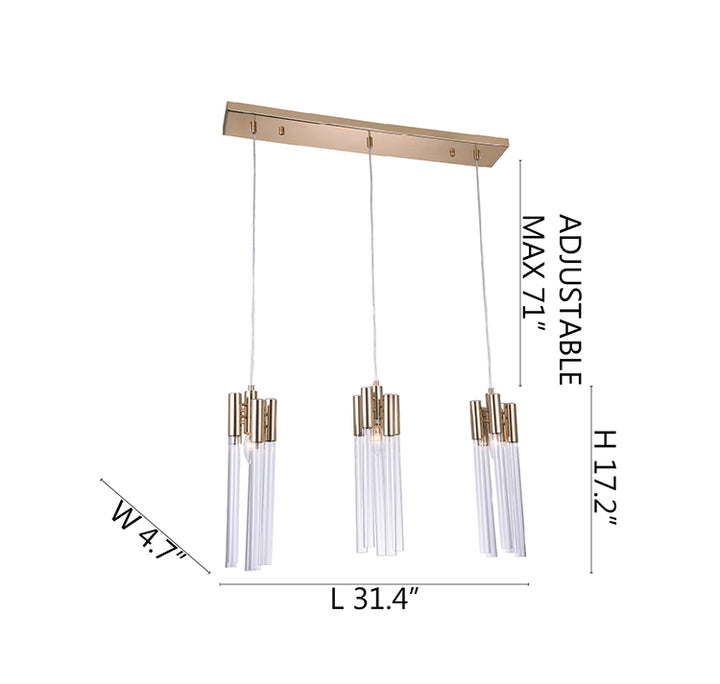 Frame Three Light Pendant Fixture with Clear Glass Tubing by Bethel - view 9
