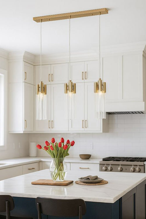 Frame Three Light Pendant Fixture with Clear Glass Tubing by Bethel - view 10
