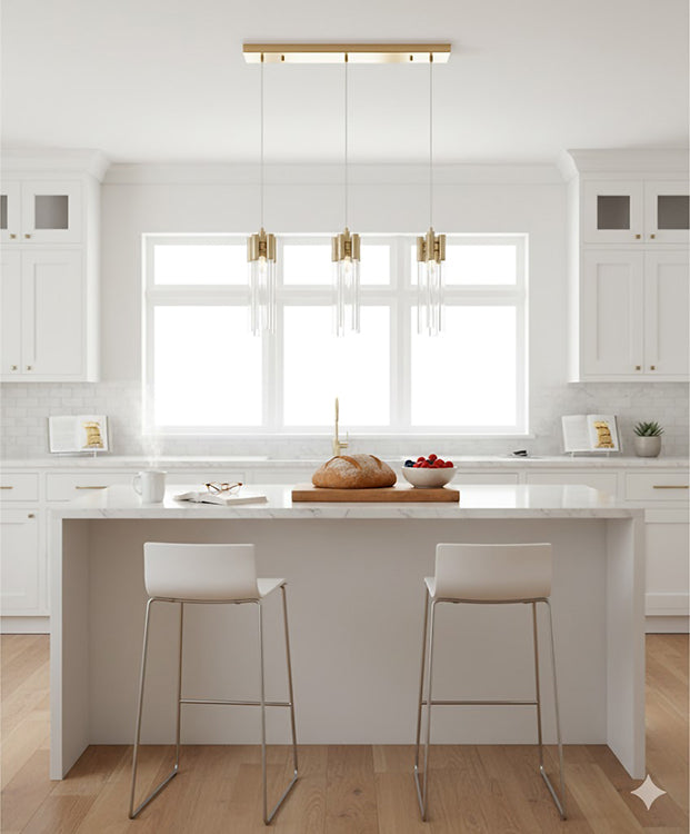 Frame Three Light Pendant Fixture with Clear Glass Tubing by Bethel - view 11