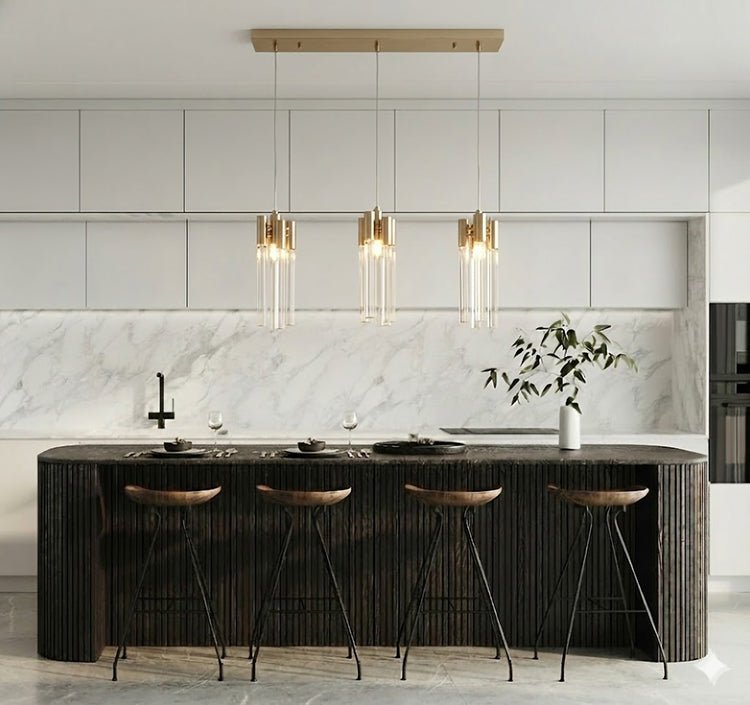 Frame Three Light Pendant Fixture with Clear Glass Tubing by Bethel - view 12