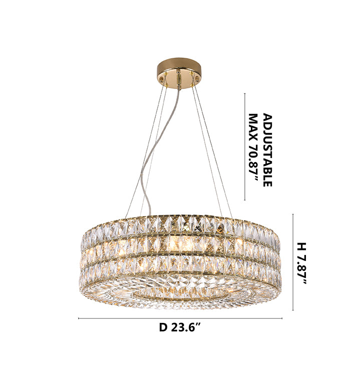Triple Stacked Clear Crystal Halo Ring Chandelier with Gold Hardware by Bethel - view 4