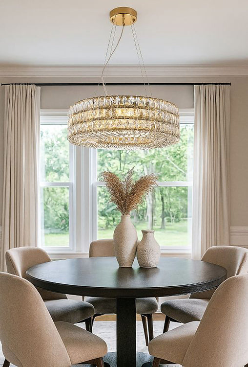 Triple Stacked Clear Crystal Halo Ring Chandelier with Gold Hardware by Bethel - view 5