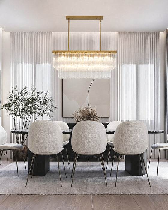 Satin Brass Rectangular Frame Chandelier with Clear Hanging Ribbed Glass by Bethel - view 10