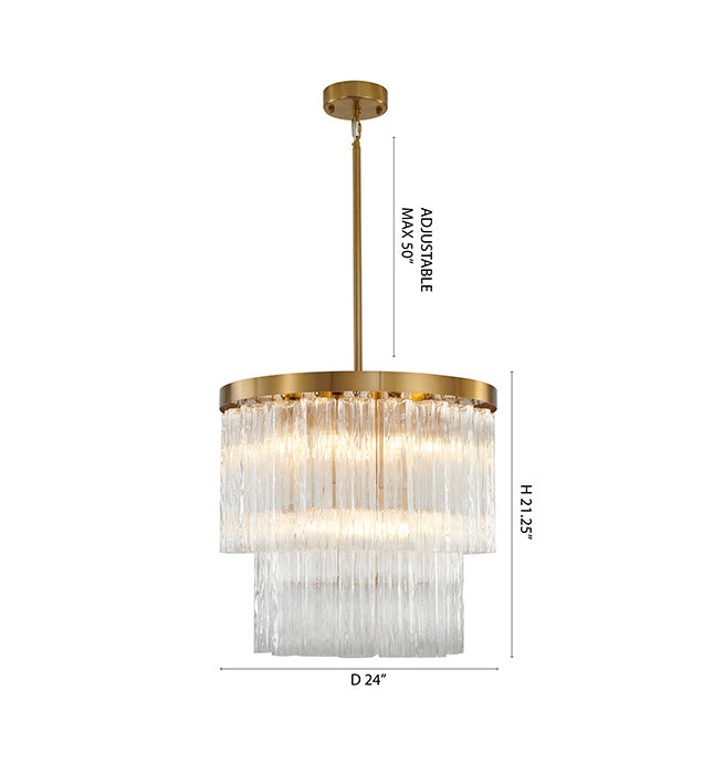 Round Satin Brass Frame Chandelier with Clear Hanging Ribbed Glass by Bethel - view 8