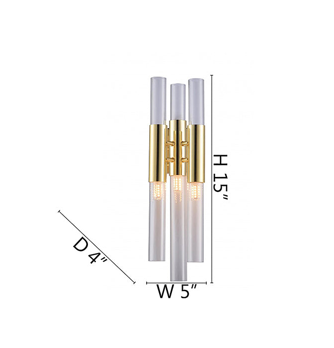Gold Metal Frame Wall Sconce with Clear Glass Tubes by Bethel - view 3