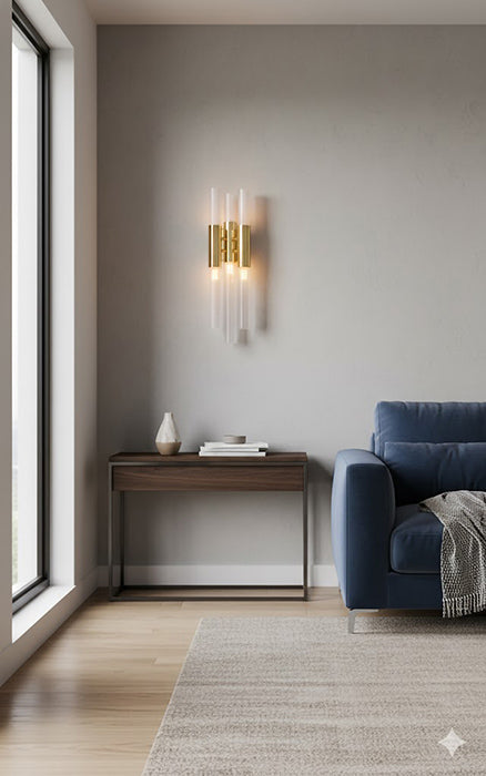 Gold Metal Frame Wall Sconce with Clear Glass Tubes by Bethel - view 4