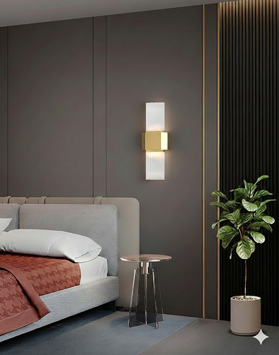 Gold Stainless Steel Frame LED Wall Sconce with Clear Crystal Blocks Upwards/downwards by Bethel - view 7