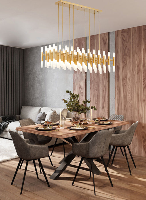 Gold Frame Chandelier with Frosted Glass Tubes by Bethel - view 3
