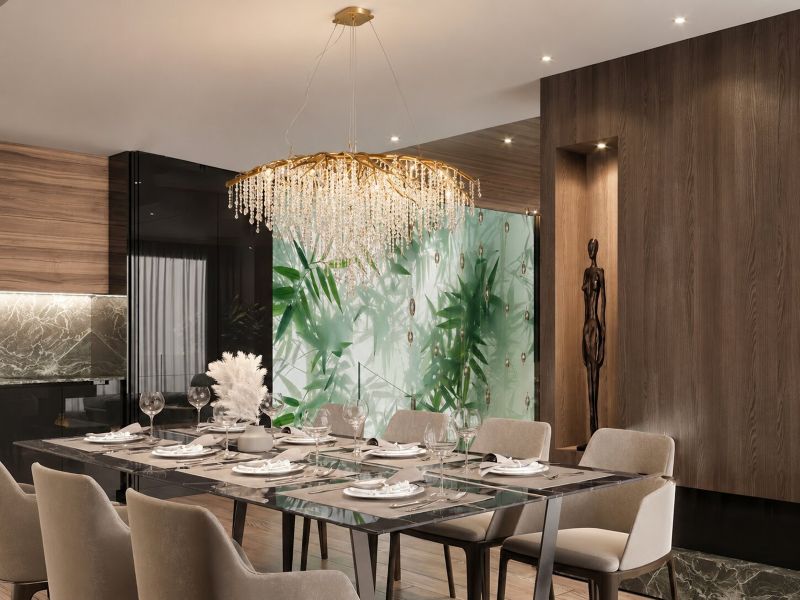 Branch Chandelier with Champagne Beaded Crystal Strands and Crystal Branches by Bethel - view 4