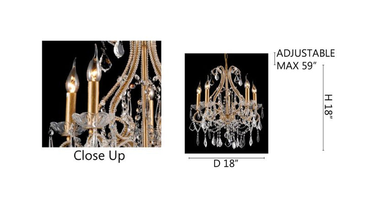 Gold Metal Frame Chandelier with Clear Crystal Beading and Hanging Crystals by Bethel - view 2