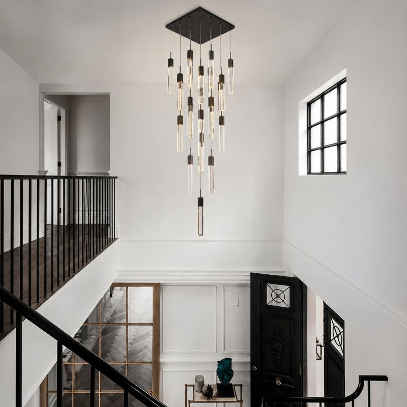 Flushed Frame Chandelier with Hanging Clear Bubble Block Crystals by Bethel - view 44
