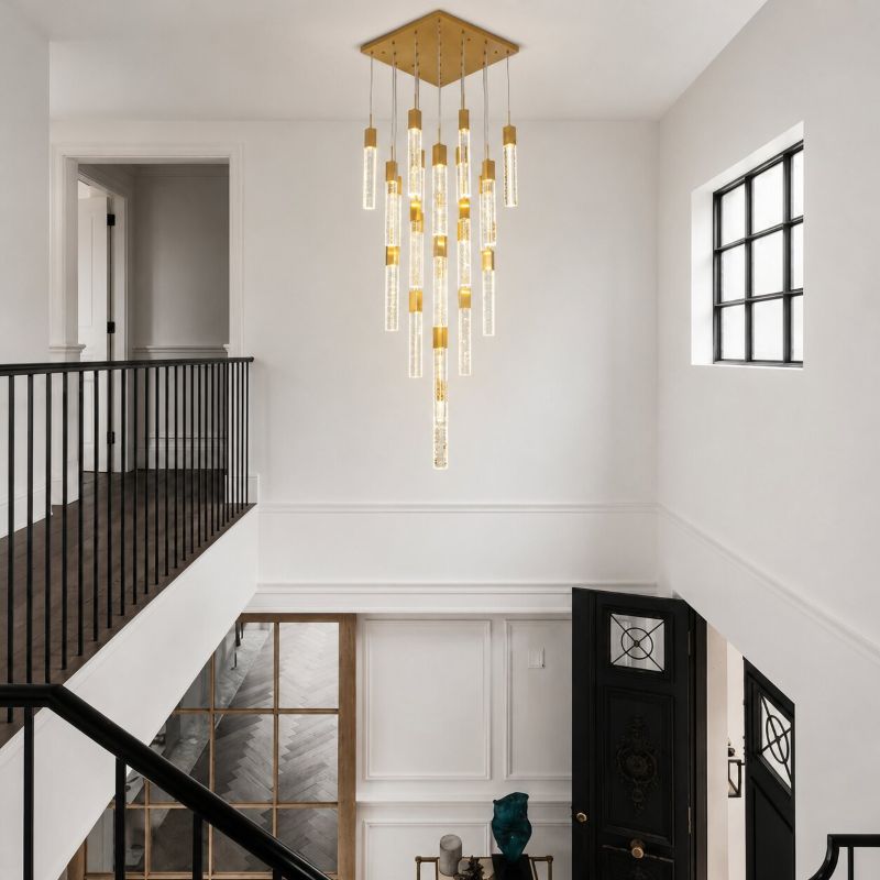 Flushed Frame Chandelier with Hanging Clear Bubble Block Crystals by Bethel - view 37