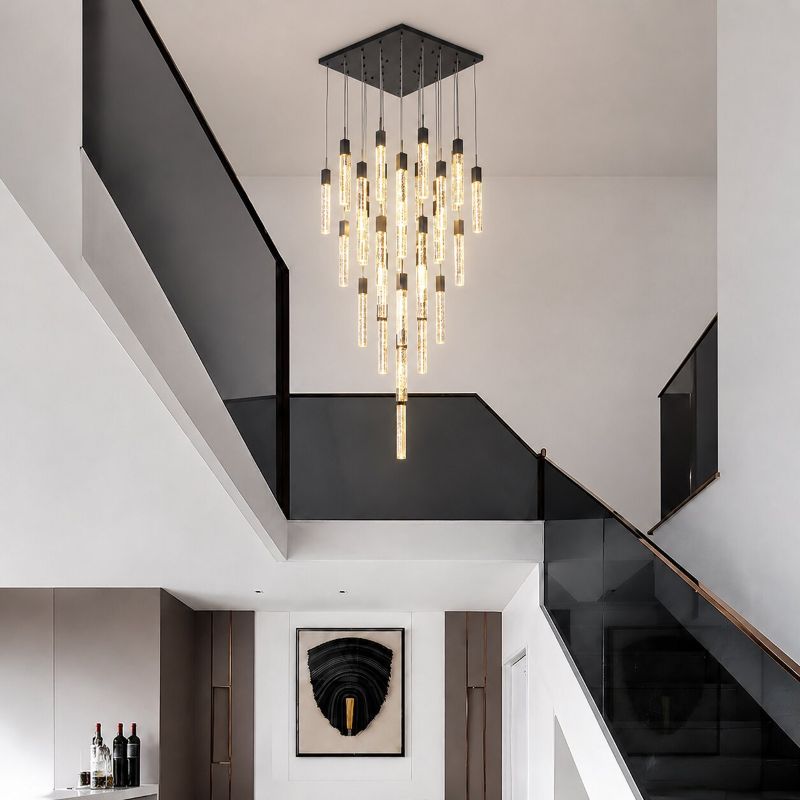 Flushed Frame Chandelier with Hanging Clear Block Bubble Crystals by Bethel - view 20
