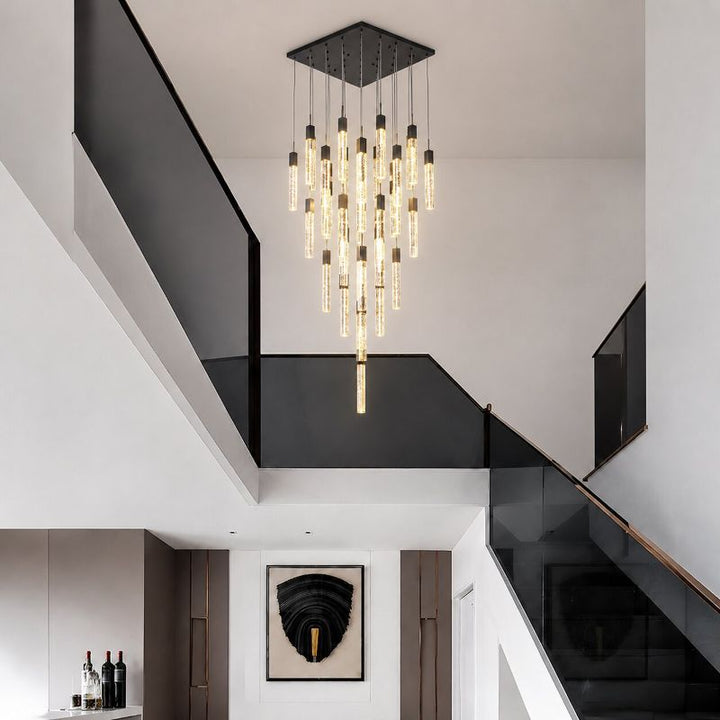 Flushed Frame Chandelier with Hanging Clear Block Bubble Crystals by Bethel - view 20