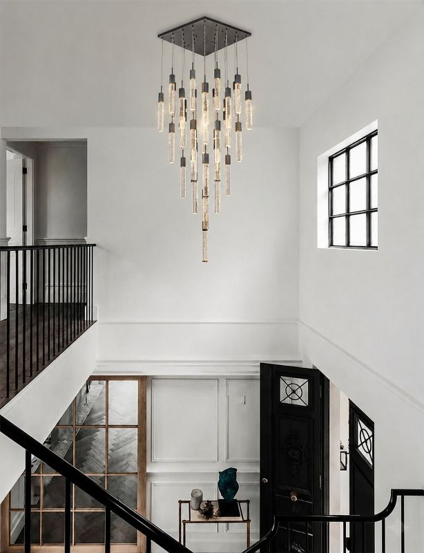 Flushed Frame Chandelier with Hanging Clear Block Bubble Crystals by Bethel - view 21