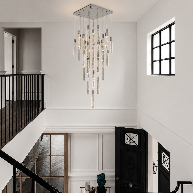 Flushed Frame Chandelier with Hanging Clear Block Bubble Crystals by Bethel - view 7