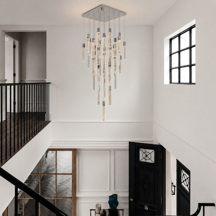 Flushed Frame Chandelier with Hanging Clear Block Bubble Crystals by Bethel - view 7