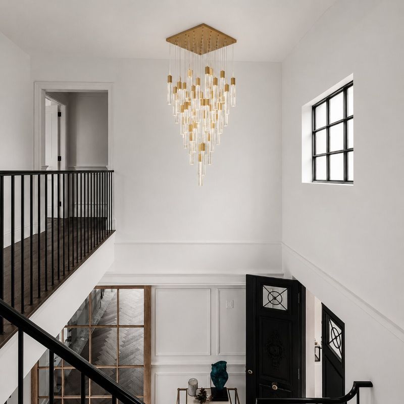 Flushed Frame Chandelier with Hanging Clear Block Bubble Crystals by Bethel - view 15