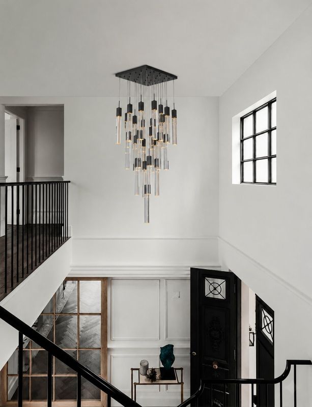 Flushed Gun Metal Frame Chandelier with Hanging Clear Block Pendant Crystals by Bethel - view 6