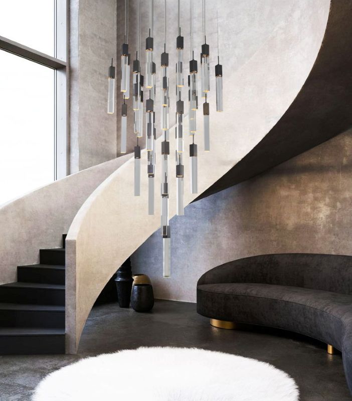 Flushed Gun Metal Frame Chandelier with Hanging Clear Block Pendant Crystals by Bethel - view 12