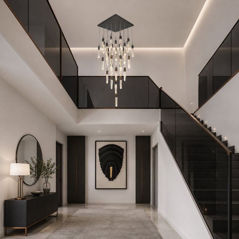 Flushed Frame Chandelier with Clear Bubble Hanging Crystal Pendants by Bethel - view 41