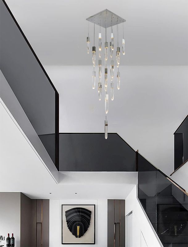 Chrome Flushed Frame Chandelier with Clear Iceberg Hanging Pendants by Bethel - view 7