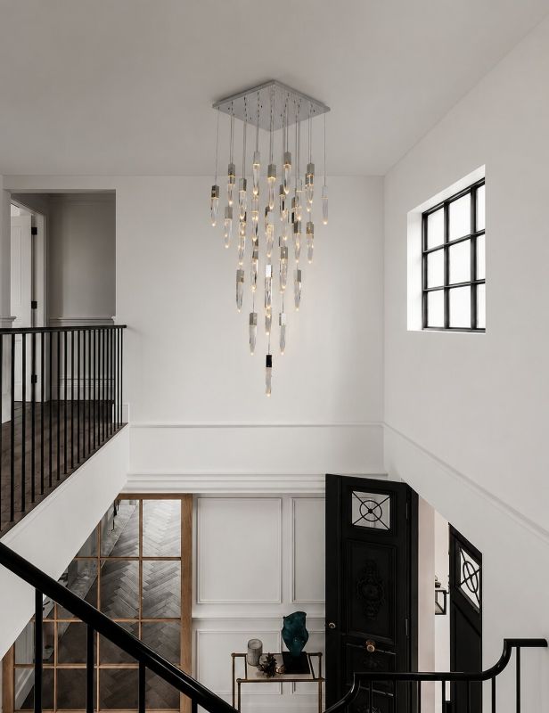Flushed Chrome Frame Chandelier with Hanging Clear Iceberg Crystal Pendants by Bethel - view 7