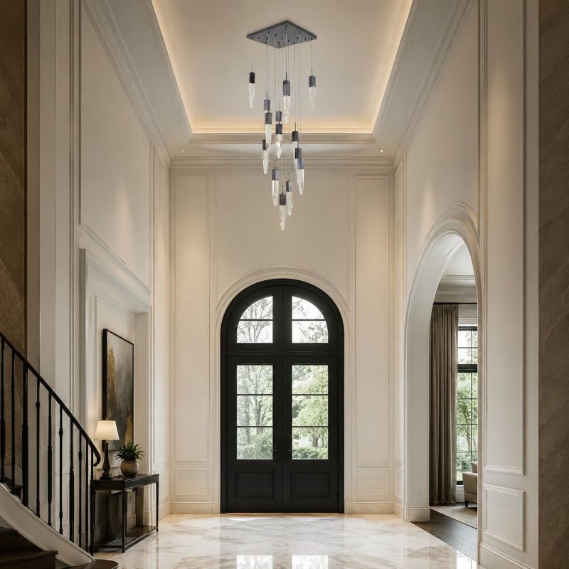 Gun Metal Frame Chandelier with Hanging Bubble Iceberg Crystal Pendants by Bethel - view 7
