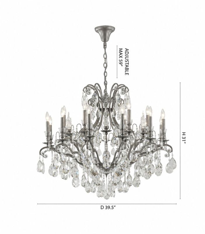 Metal Frame Chandelier with Clear Hanging Crystals (MD809219) by Bethel - view 26