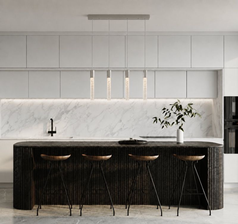 Frame Island Light with Clear Hexagon Bubble Hanging Crystal Pendants by Bethel - view 15