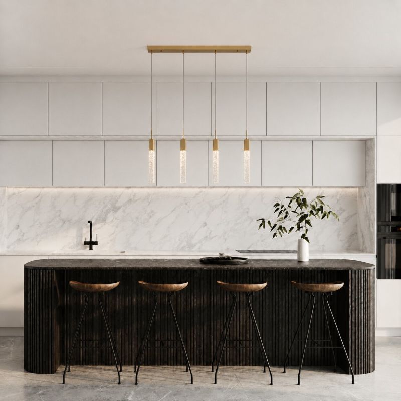 Frame Island Light with Clear Hexagon Bubble Hanging Crystal Pendants by Bethel - view 22