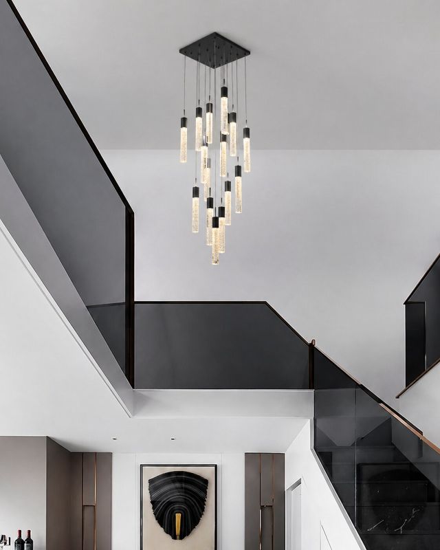 Flushed Frame Chandelier with Clear Hexagon Bubble Crystal Hanging Pendants by Bethel - view 11
