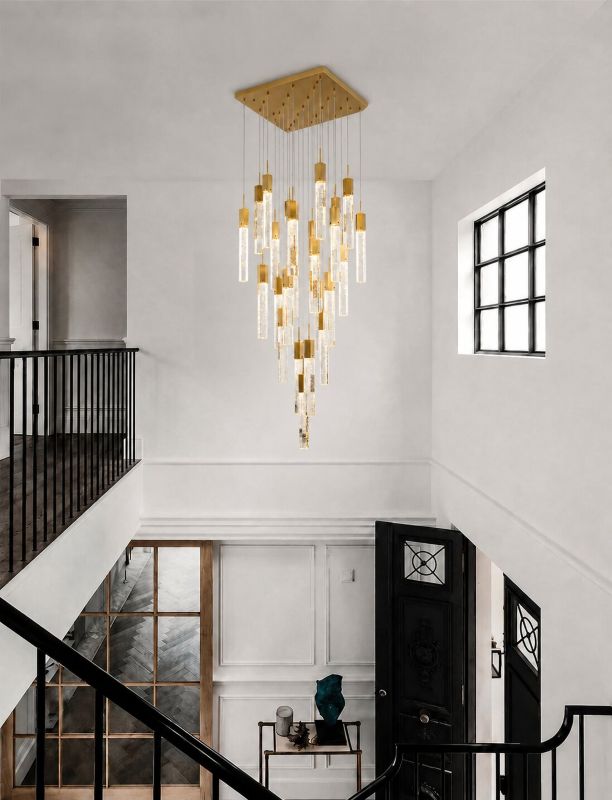 Flushed Frame Chandelier with Clear Hexagon Bubble Crystal Hanging Pendants by Bethel - view 40