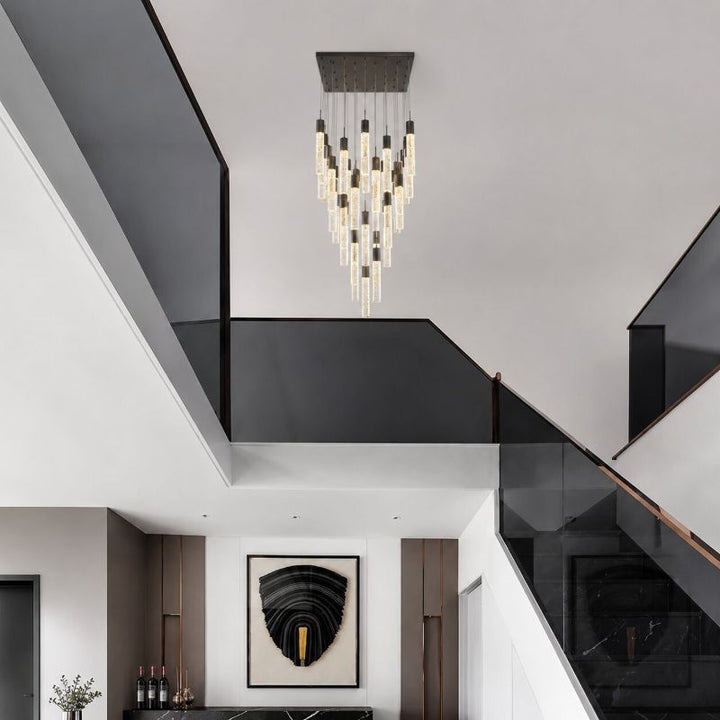 Metal Flushed Chandelier with Clear Hexagon Bubble Crystal Hanging Pendants by Bethel - view 5