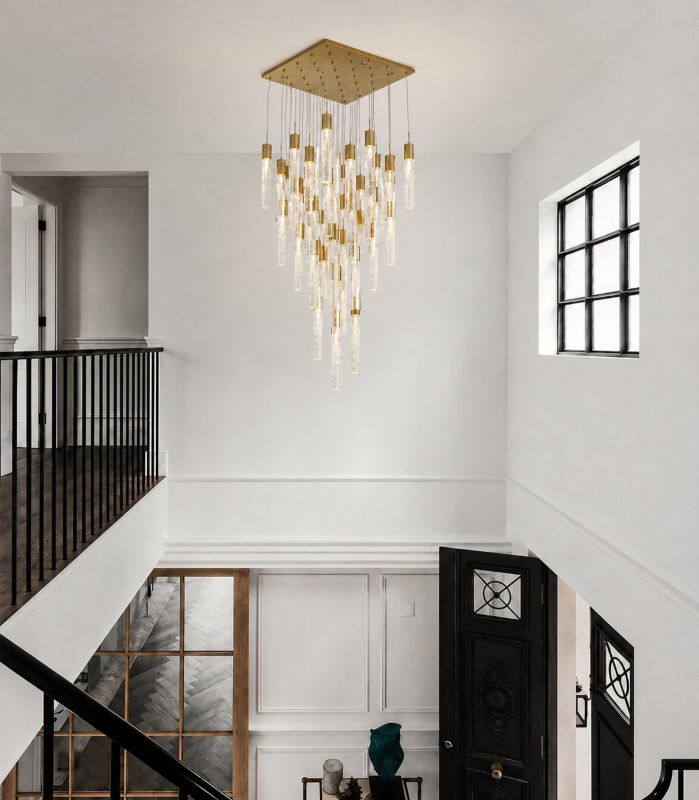 Metal Flushed Chandelier with Clear Hexagon Bubble Crystal Hanging Pendants by Bethel - view 18